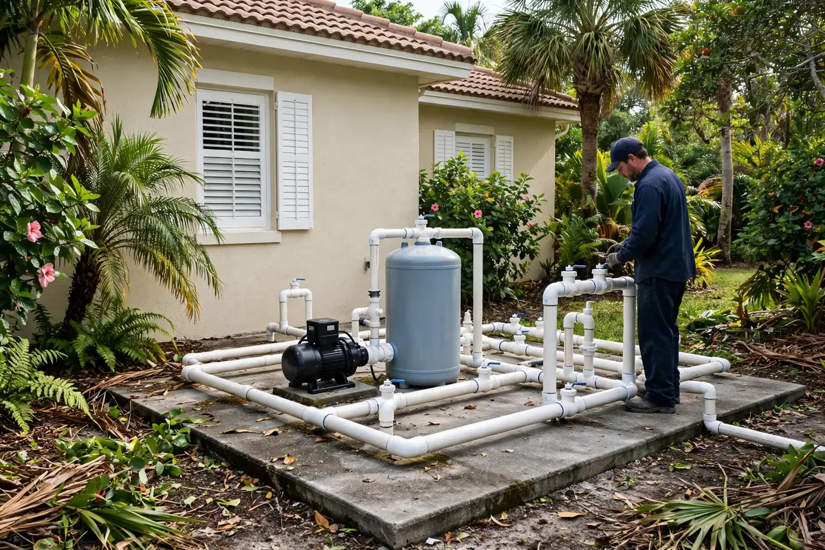 Pool pump and filter equipment on a concrete pad