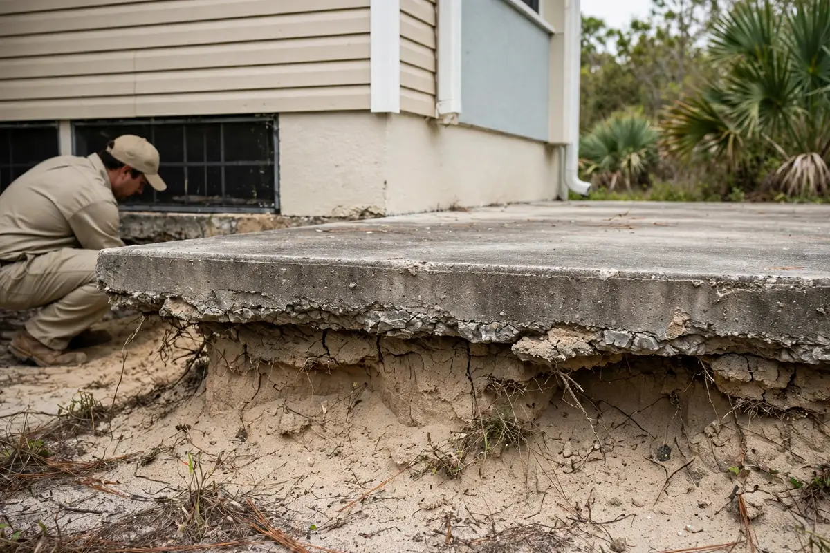 Exposed edge of a concrete slab foundation