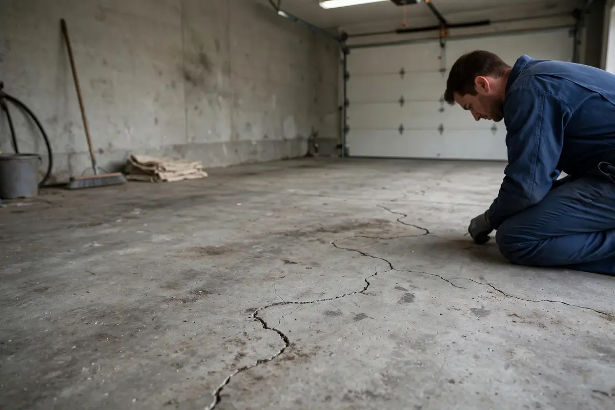 Hairline crack across a home concrete slab