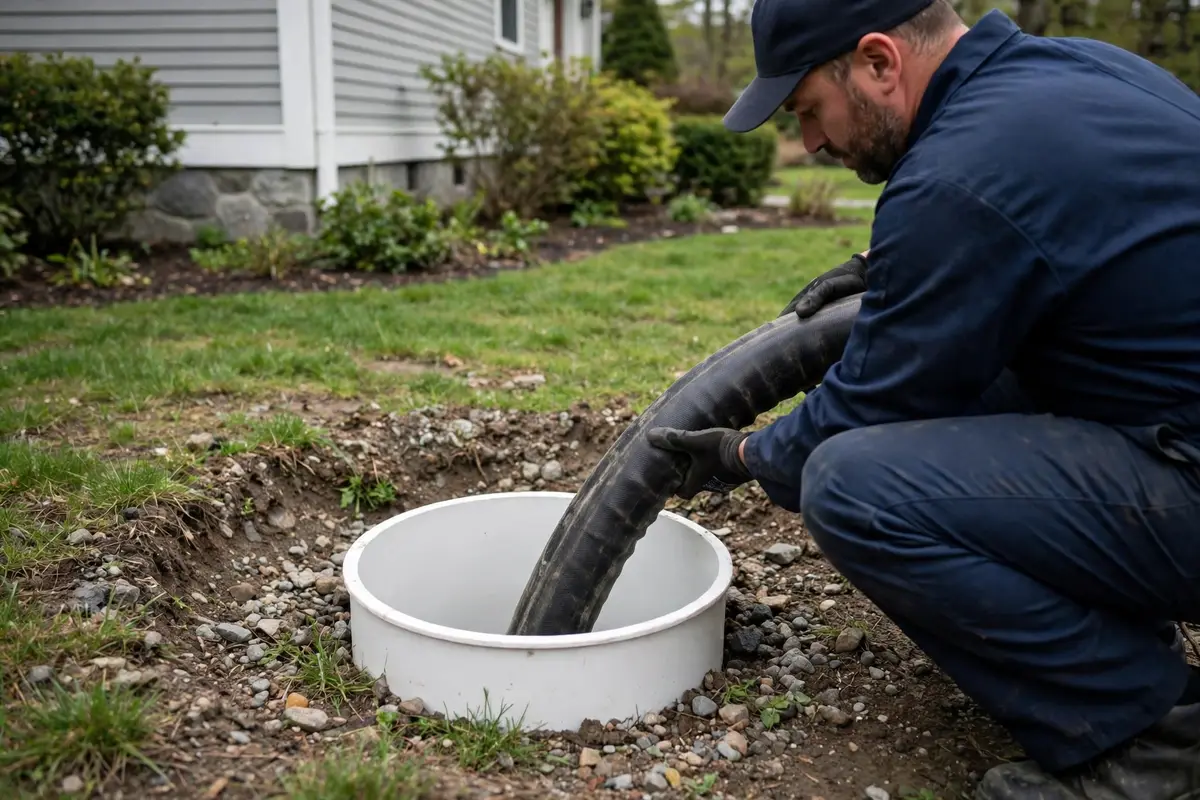 Trenchless lining hose entering a pipe access point